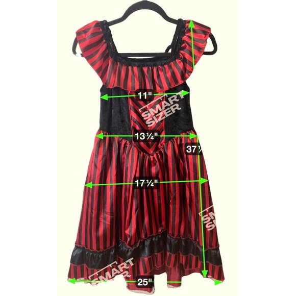Vintage-Inspired Red & Black Striped Costume Dress w Ruffled Neckline & Matching - Picture 9 of 16